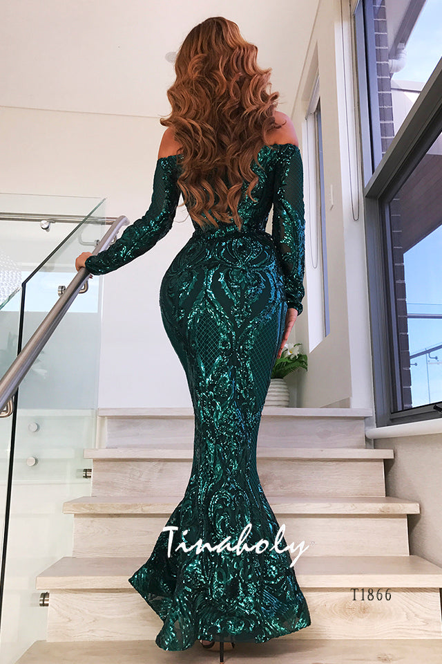 Tina Holy Emerald Intricate Mermaid Dress