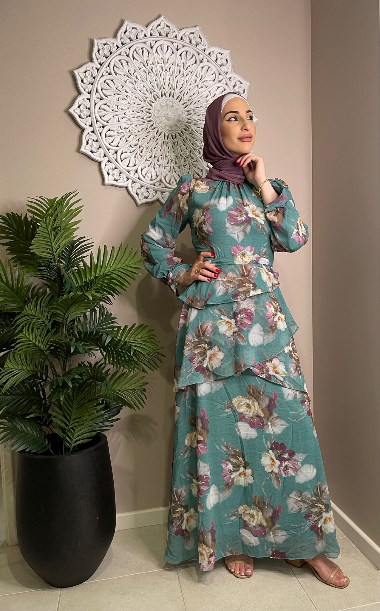 Noura Floral Chiffon Layered Dress
