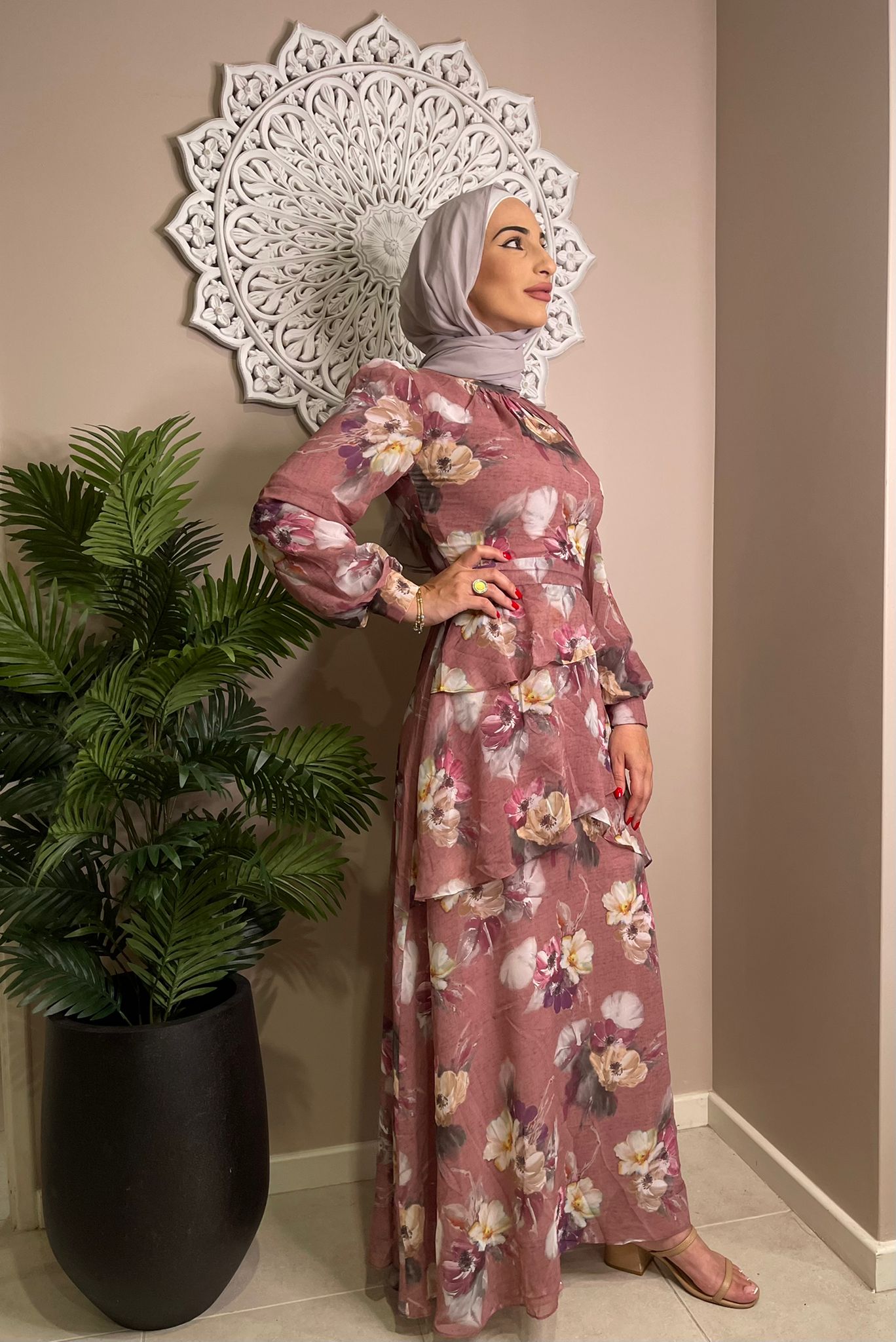 Noura Floral Chiffon Layered Dress