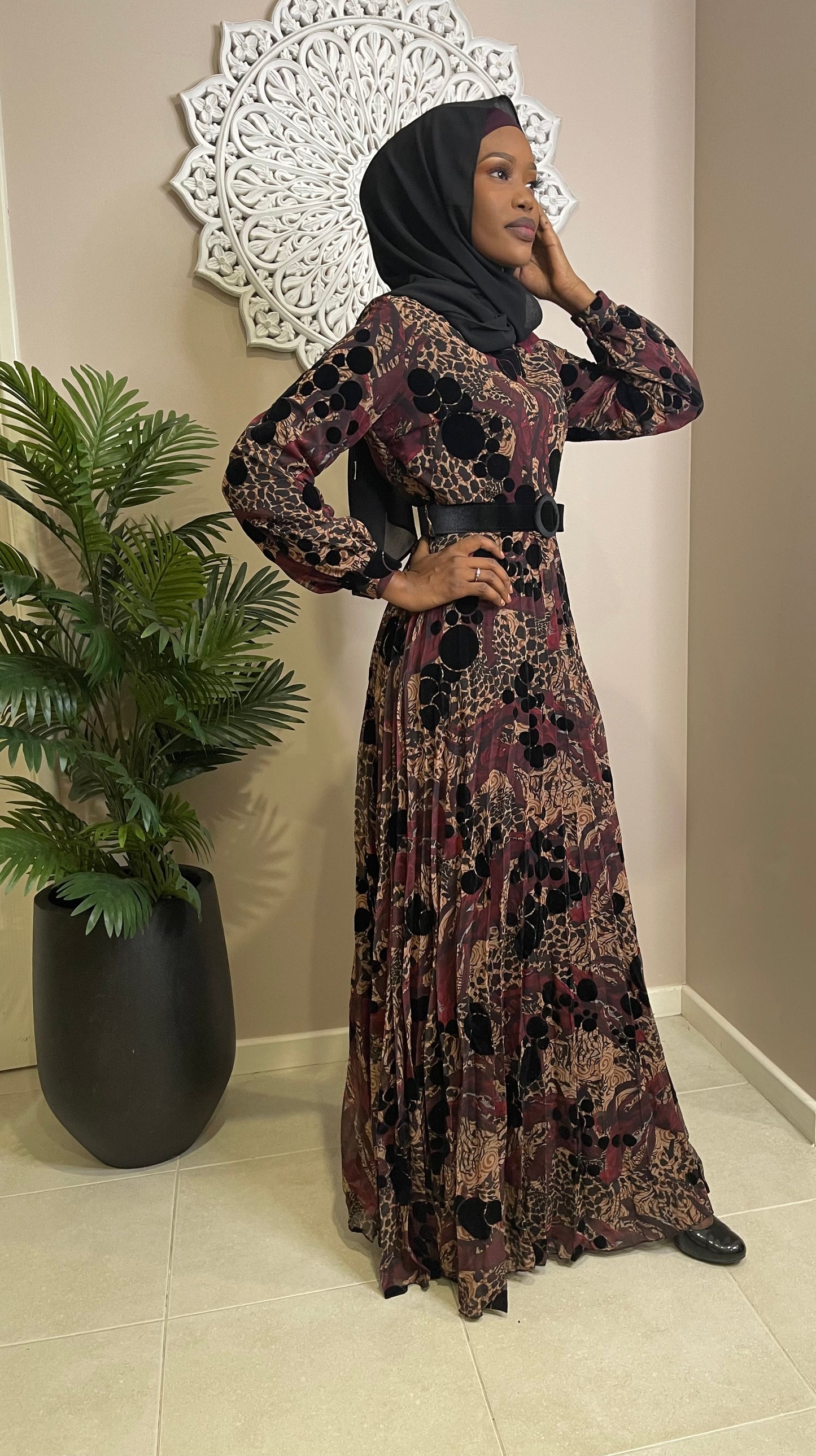 Zahra Velvet Chiffon Pleated Skirt Dress